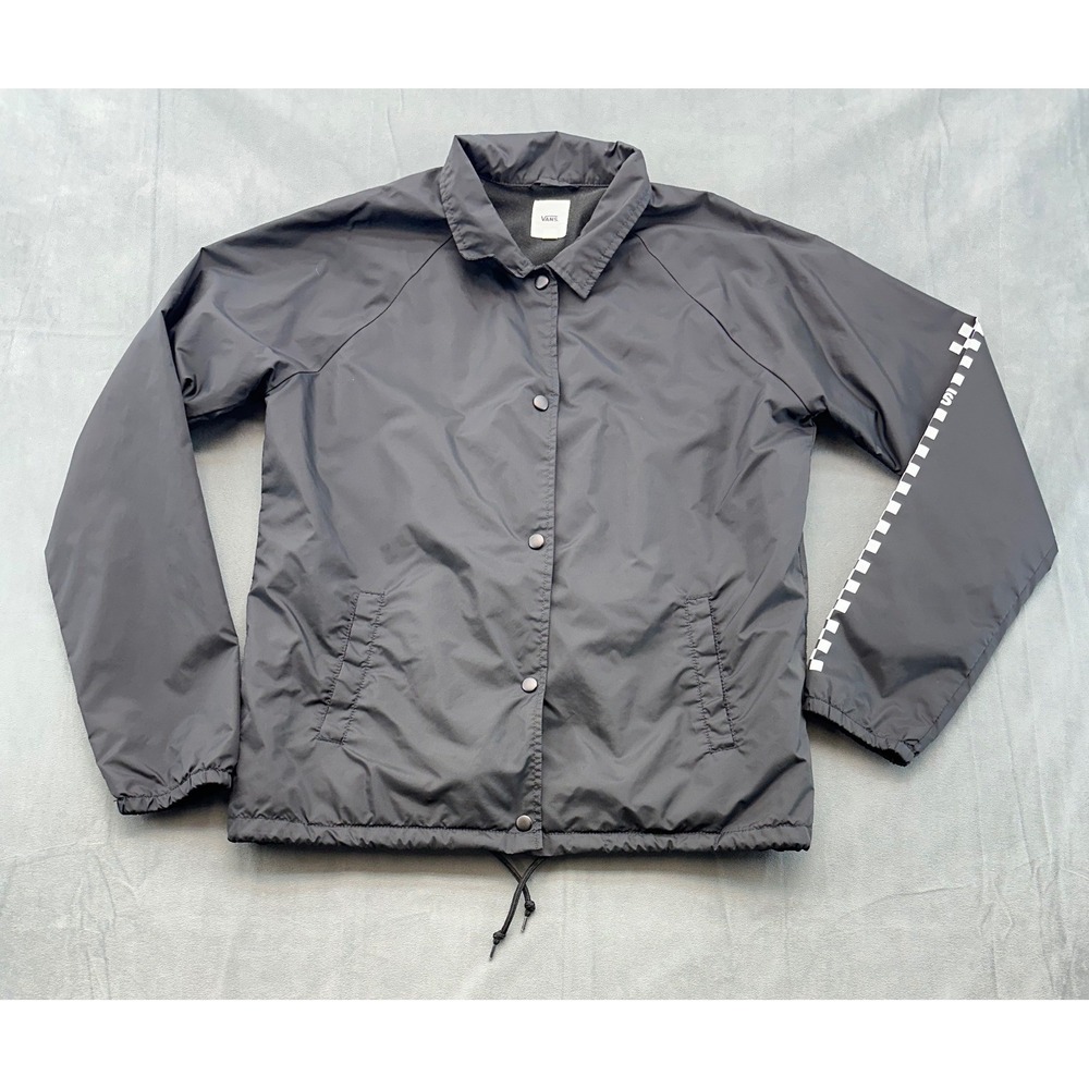VANS Torrey Coaches Jacket Mens Medium Black Checkerboard Logo VN0A3T8DBLK